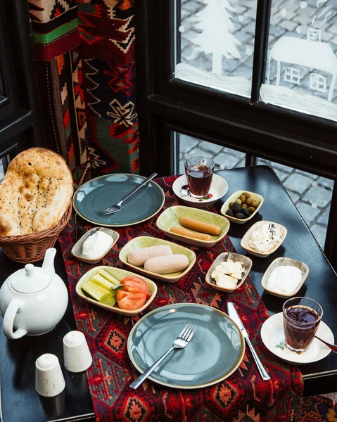 Desayuno Por Mañana Junto Ventana — Foto de Stock