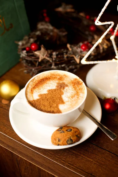 Чашку Кофе Искусством Латте Рождественской Елки — стоковое фото