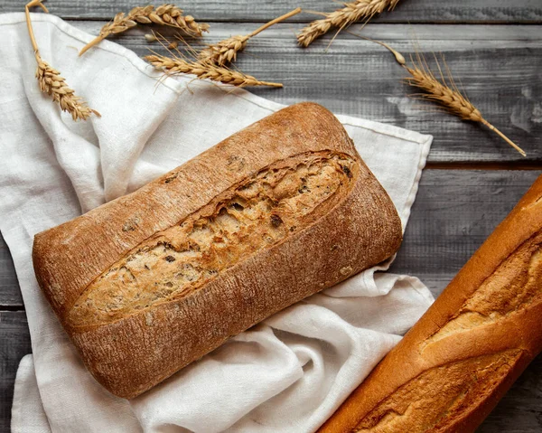 Top View Ciabatta Bread Wheat Table — Stock Photo, Image