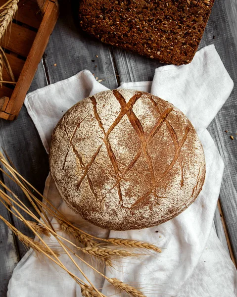 Top View Sourdough Bread Wheat Table — Stock Photo, Image