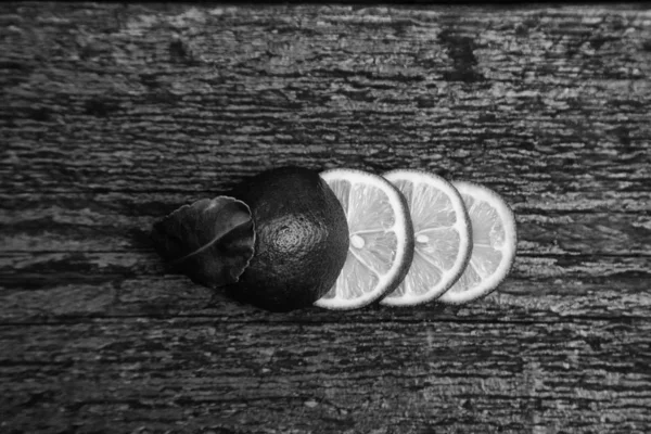 Black White Still Life Lime Old Shabby Background — Stock Photo, Image