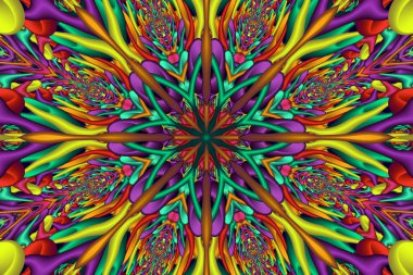 Gökkuşağı renkli parlak fraktal mandala