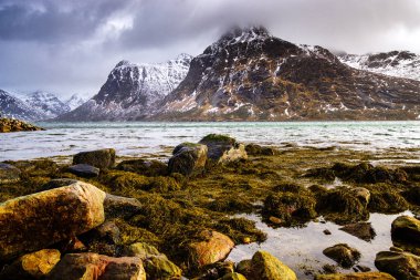 Muhteşem kış dağ deniz manzara.
