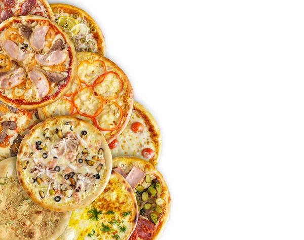 Assorted Freshly Baked Italian Pizza Top View Copy Space — Stock Photo, Image