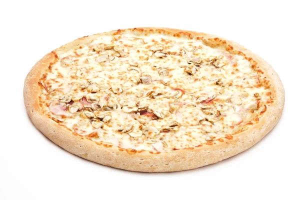 Pizza Original Clássica Italiana Fresca Com Cogumelos Sobre Fundo Branco — Fotografia de Stock