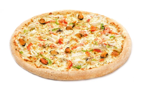 Pizza Asli Italia Segar Dengan Makanan Laut Yang Diisolasi Dengan — Stok Foto