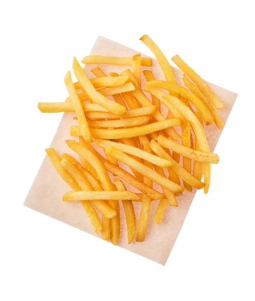 Patatine Fritte Carta Artigianale Isolata Sfondo Bianco Vista Dall Alto — Foto Stock