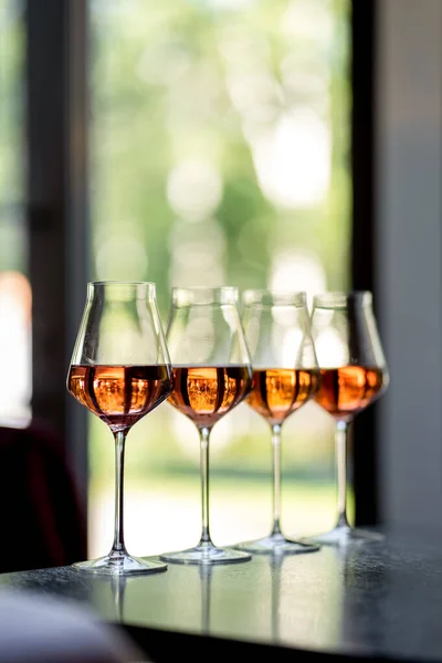 Glasses of rose wine on summer terrace