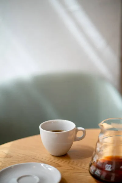 Black Filter Coffee Table Cafe Service Kettle Hario Pour Cup — Stock Photo, Image