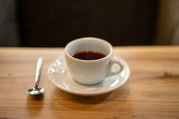 Black Filter Coffee Table Cafe Glass Cup Hario Pour Cup — Stock Photo, Image