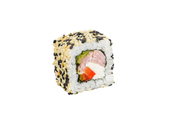 Sushi Roll Isolato Sfondo Bianco Cucina Tradizionale Giapponese Pezzo Zenzero — Foto Stock