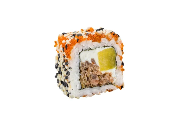 Sushi Roll Geïsoleerd Witte Achtergrond Japans Traditionele Keuken Een Stuk — Stockfoto