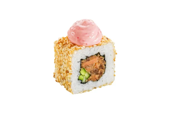 Sushi Roll Geïsoleerd Witte Achtergrond Japans Traditionele Keuken Een Stuk — Stockfoto