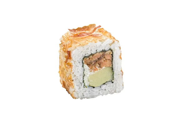 Sushi Roll Isolato Sfondo Bianco Cucina Tradizionale Giapponese Pezzo Zenzero — Foto Stock