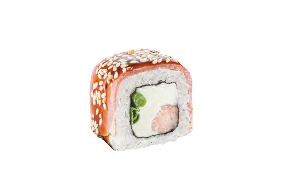 Sushi Roll Izolowane Białym Tle Japońska Tradycyjna Kuchnia Jeden Kawałek — Zdjęcie stockowe