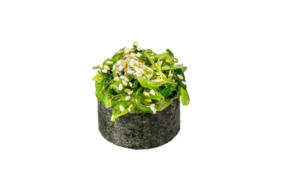 Sushi Roll Isolerad Vit Bakgrund Japansk Traditionell Mat Bit Ingefära — Stockfoto