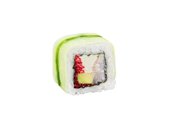 Sushi Roll Isolato Sfondo Bianco Cucina Tradizionale Giapponese Pezzo Zenzero — Foto Stock