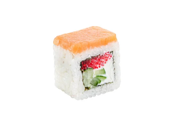 Sushi Roll Isolato Sfondo Bianco Cucina Tradizionale Giapponese Pezzo Zenzero — Foto Stock