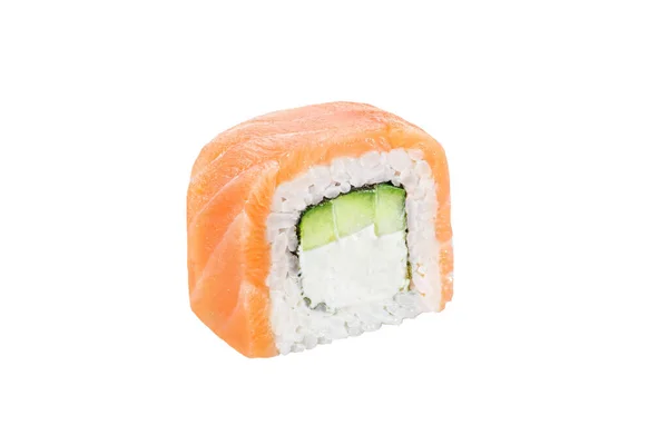 Sushi Roll Isolato Sfondo Bianco Cucina Tradizionale Giapponese Pezzo Zenzero — Foto Stock