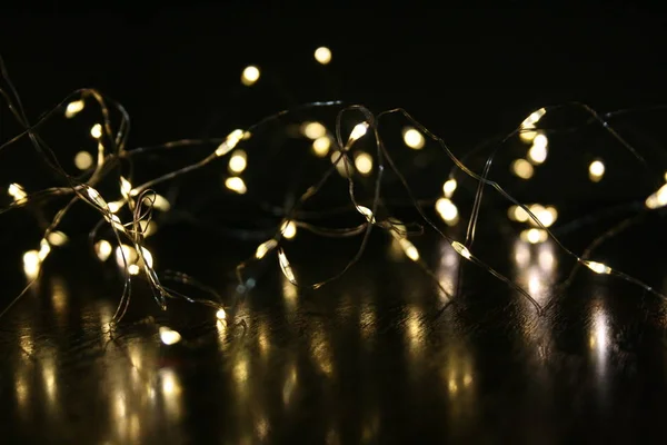 Žlutá Vánoční Světla Jasným Bokeh — Stock fotografie