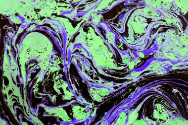 Mavi ve altın sıvı doku. Suluboya elle çizilmiş Ebru illüstrasyon. Mürekkep mermer arka plan.