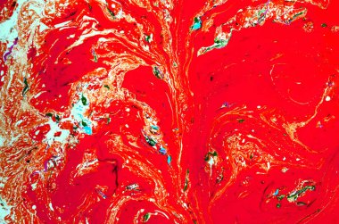 Mavi ve altın sıvı doku. Suluboya elle çizilmiş Ebru illüstrasyon. Mürekkep mermer arka plan.