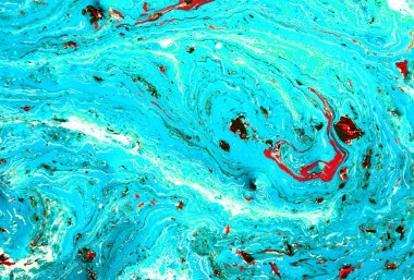 Mavi mermer arka plan. Su üzerinde boya lekeleri.