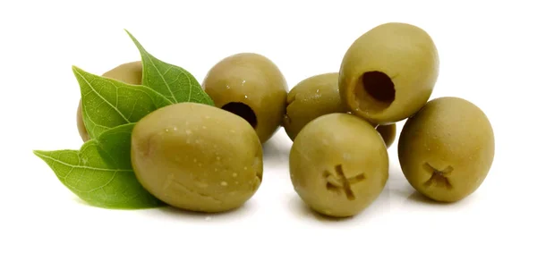 Zelené Olivy Listy Bílém Pozadí — Stock fotografie