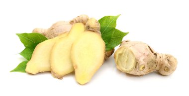 Beyaz arka plan üzerinde izole kahverengi tıbbi zencefil kökü