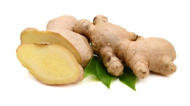 Beyaz arkaplanda zencefil kökü izole edildi.