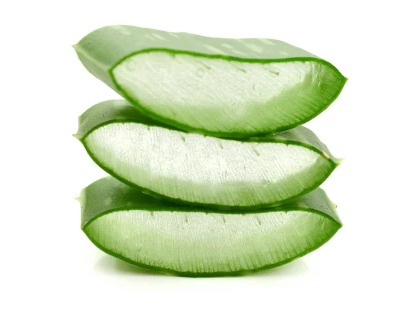 Skär Aloe Vera Blad Vit Bakgrund Aloe Vera Används Läkemedel — Stockfoto