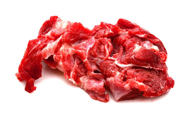 Huge red meat chunk on white background.