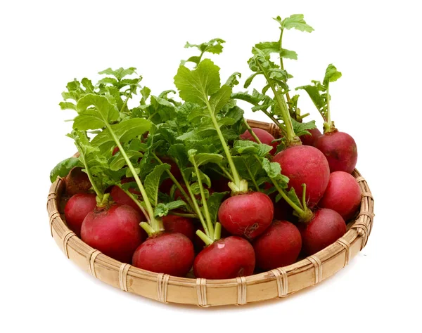 Salade Rouge Redish Avec Feuilles Sur Fond Blanc — Photo