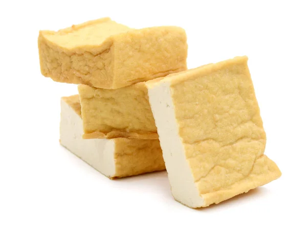 Tofu Block Och Skär Kuber Isolerad Vit Bakgrund — Stockfoto