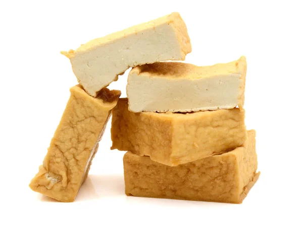 Tofu Blok Řezané Kostky Izolovaných Bílém Pozadí — Stock fotografie