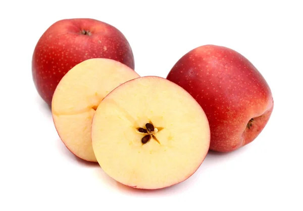 Apple Isolata Mele Rosse Gialle Mature Succose Ramo Con Foglie — Foto Stock