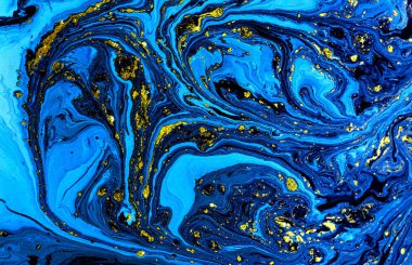 Mavi bilye deseni. Altın mermer sıvı doku. 