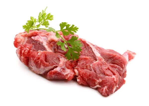 Κομμάτι Τεράστια Κόκκινο Κρέας Και Μπριζόλα Απομονωθεί Λευκό Φόντο — Φωτογραφία Αρχείου