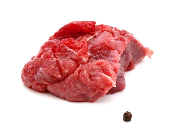 Pieces Raw Beef Goulash Isolated White — Stock Photo, Image