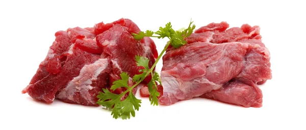Pedaços Goulash Carne Bovino Bruto Isolados Sobre Branco — Fotografia de Stock