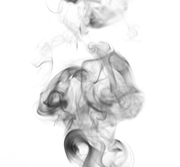 Smoke swirls on white background.