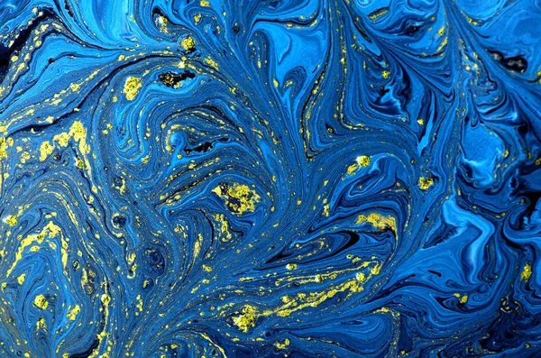 Blå Grön Och Guld Marmorering Mönster Gyllene Pulver Marmor Flytande — Stockfoto