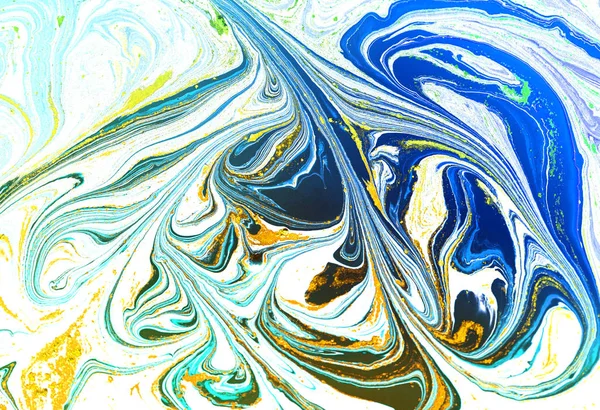 Texture Liquida Blu Dorata Illustrazione Marmorizzata Disegnata Mano Acquerello Sfondo — Foto Stock