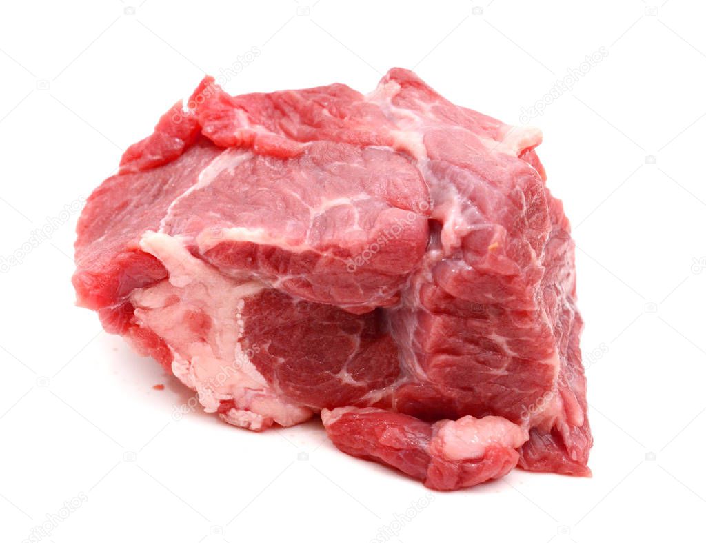 Marble beef eye of Round Steak on white background 