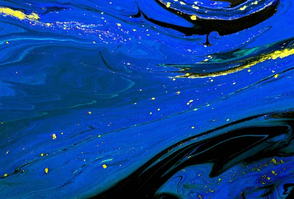 Fond Abstrait Bleu Marbré Avec Paillettes Dorées Modèle Encre Marbre — Photo