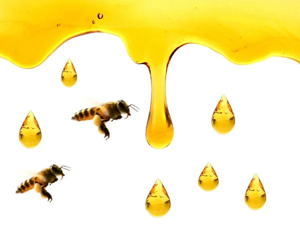 Honigtropfen Isoliert Auf Weißem Hintergrund Süßes Honiggießen Nahaufnahme — Stockfoto