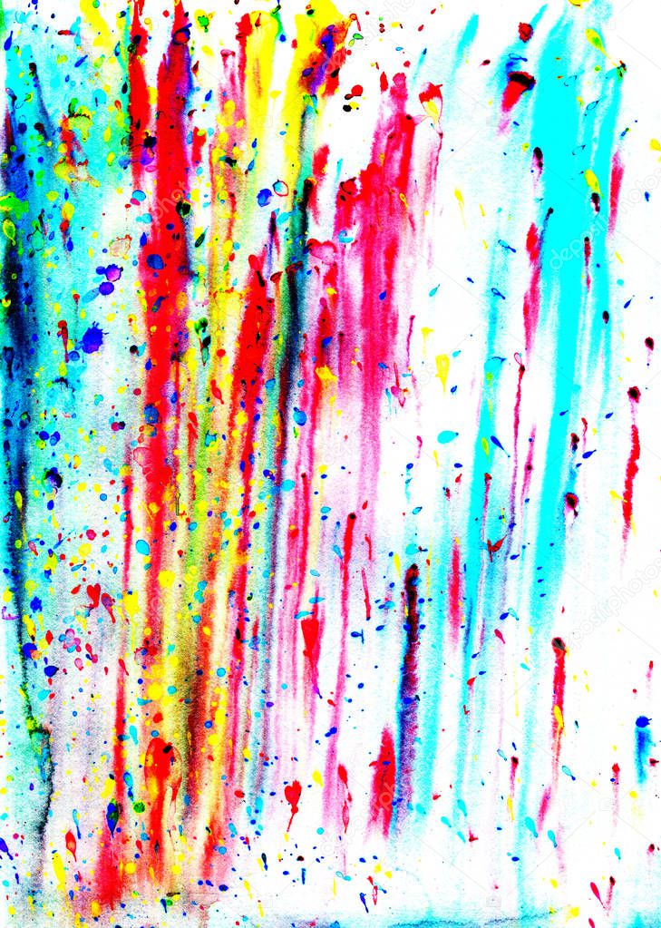 Abstract neon multicolored drips of watercolor paint