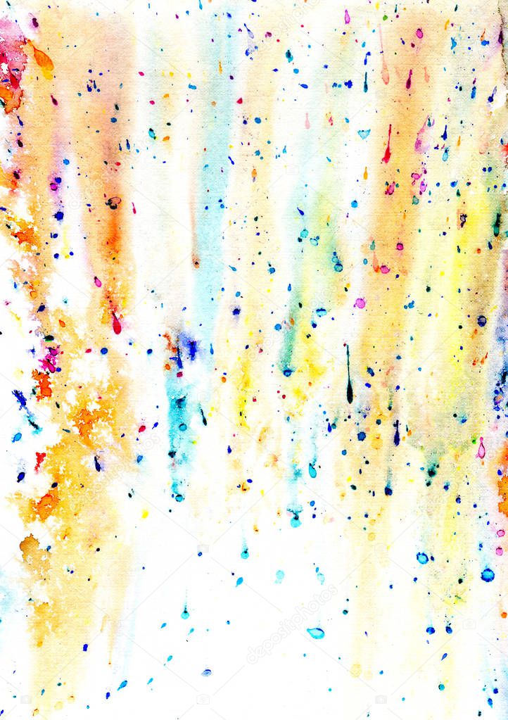 Abstract multicolored drips of watercolor paint