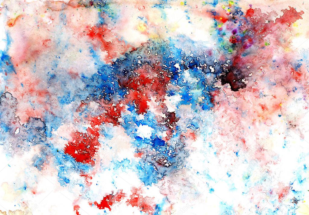 Abstract blue and red splashes of watercolor paint. Colored texture. Illustration for design