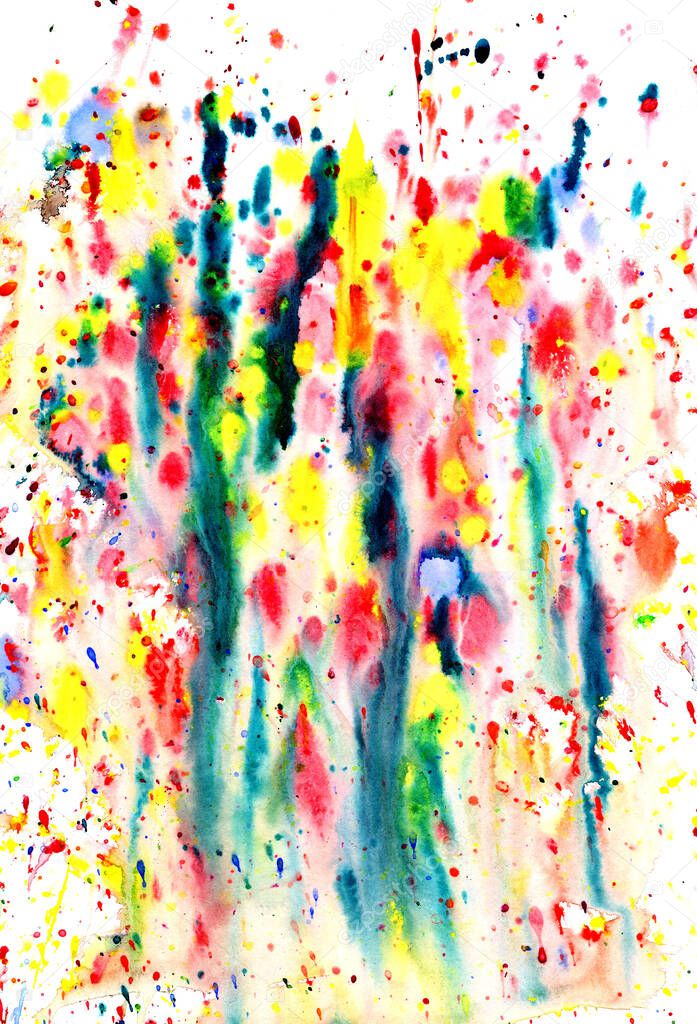 Abstract multicolored drips of watercolor paint. Colored texture.  Illustration for design